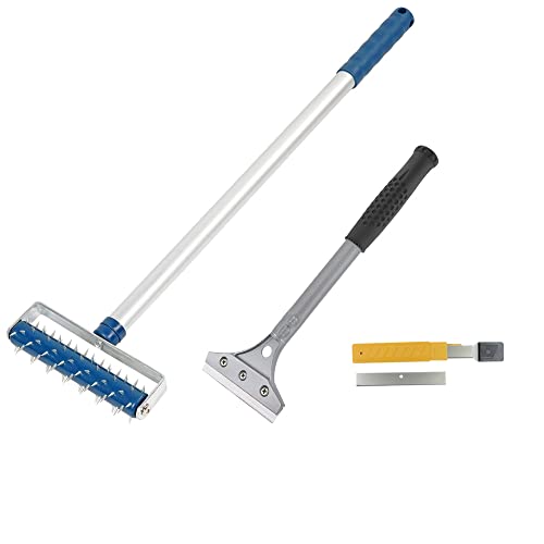 Tapetenentferner Set: Stachelwalze bis 104cm Nagelroller + Tapetenschaber + 10 Klingen Igelwalze Tapetenigel zum Perforieren Stachelroller Entlüftungswalze Tapetenlöser