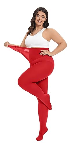 Image of CozyWow Plus Size Tights for Women 80D Soft Solid Color Semi Opaque Pantyhose High Waist 1X 2X 3X 4X