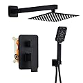 Anksaysh 8 Inch Shower System with Tub Spout, Black Shower Faucet Set for Bathroom, Square High Pressure Shower Head, 2-Setting Handheld Faucets Sets, Wall Mounted Rainfall Shower Valve Kit