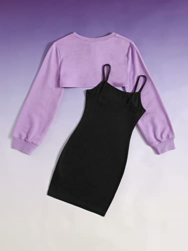 Floerns Girl's 2 Piece Outfit Letter Print Cami Bodycon Dress with Long Sleeve Top2