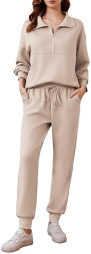PINSPARK 2 Piece Sets for Women 2024 Fall Travel Outfits Long Sleeve Tracksuit Joggers Sets Half Zip Sweatsuit Matching Set