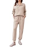 PINSPARK 2 Piece Sets for Women Long Sleeve Jogger Sets Fall Outfits Half Zip Tracksuit Sweatsuit Casual Preppy Clothes 2024,Apricot Medium