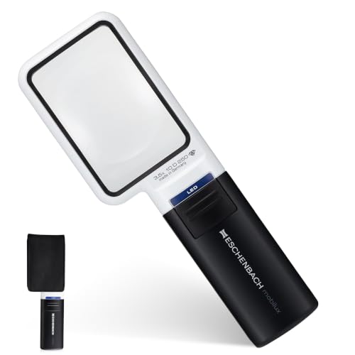 Eschenbach Optik Handlupe mobiluxLED mit LED-Beleuchtung und 3,5X-Vergrößerung Linsengröße: 75x50mm - Made in Germany