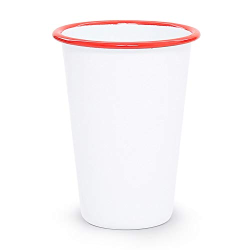 Crow Canyon Home Enamelware Tumbler, 14 ounce, Vintage White/Red (Single)
