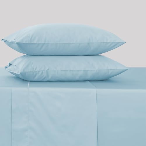 Image of Feather & Stitch 500 TC King Size 4pc Damask Bed Sheet Set, 100% Soft Cotton Breathable Bedsheets, 18 inch Deep Pockets Sateen Weave Solid Bedding Mattress Resort Hotel Luxury Decor - (Feather Blue)