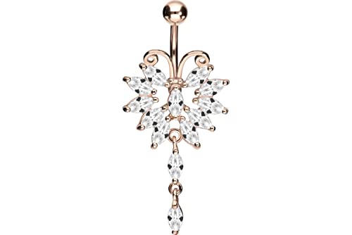 PIERCINGLINE® Piercing Nombril Acier Chirurgical Or Rose Design Grand Papillon 10 mm cristallin Cover