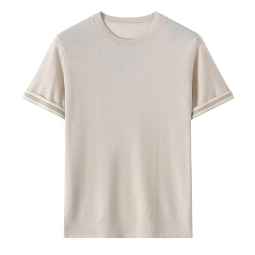 Men’S Slim Fit Lyocell Knitted Pullover Sweater Short Sleeve Round Neck Casual Stripe Edge Top Tee3