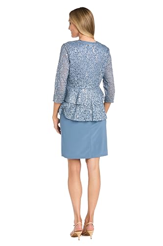 Image of R&M Richards Women's Elegant Sheath Ensemble W /Tiered Glitter Lace Jacket - Formal Evening Wear, Wedding Guest