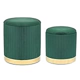 Adeco Round Velvet Storage Ottoman,Vanity Stool Chair,Upholstered Foot Rest Stool with Gold Plating Base for Living Room or Bedroom (Pack of 2)
