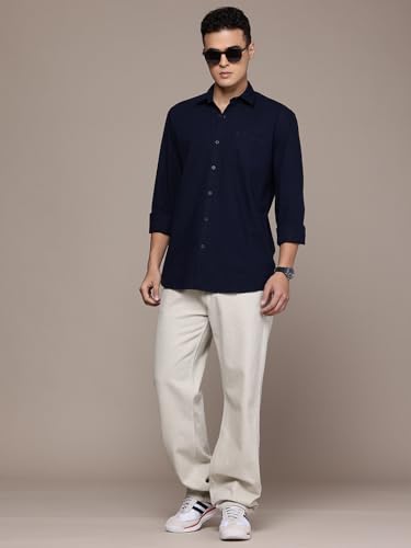 Image of Men's Cotton Linen Solid Shirt | Slim Fit Full Sleeve Casual Shirt | Lightweight | Breaethable | Stylish