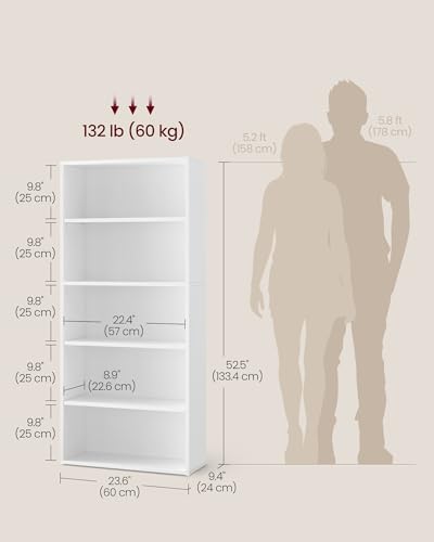 Image of VASAGLE CUSTOS Collection - Bookshelf, 5-Tier Bookcase, Book Shelf, Open Storage Shelf, 9.4 x 23.6 x 52.5 Inches, for Living Room, Home Office, Dining Room, Cloud White ULBC165T14