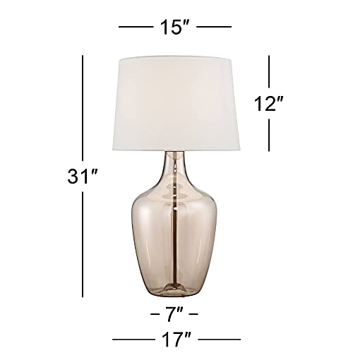 Possini Euro Design Ania 31" Tall Jar Large Modern Coastal Country Cottage End Table Lamp Clear Champagne Glass Single Off-White Shade Living Room Bedroom Bedside Nightstand House Office Home - Image 5