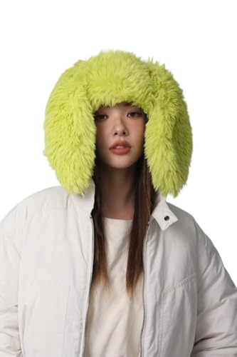 Chapeau seau oreilles de lapin bonnet flou hiver 2025 chaud vert clair - 2