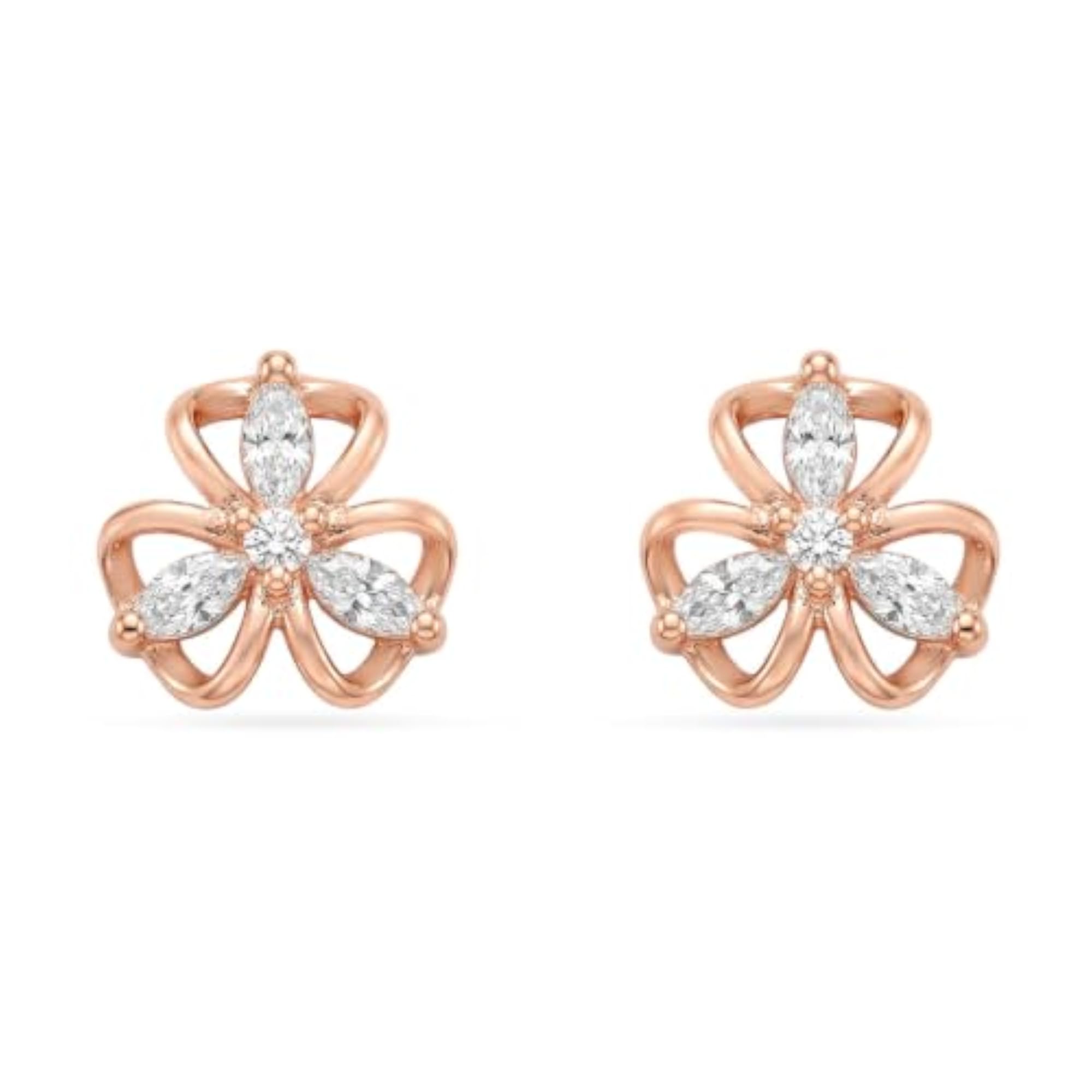 Women's 925 Silver Rose Plated Floral CZ Stud Earrings