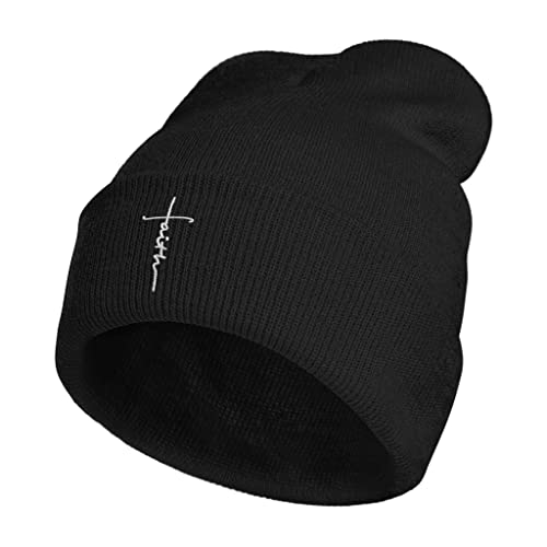 Faith Cross Logo Unisex Knit Hat for Men Women Christian Skull Knitted Beanie Hats Cap for Winter