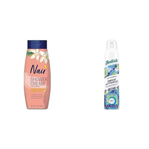 Bundle of NAIR Shower Cream Hair Remover 12 oz + Batiste Sweat Activated Dry Shampoo, Neutralizes Odor for Up to 24 Hours & Prevents Sweat Buildup in Hair, Waterless Shampoo, 3.81 Oz