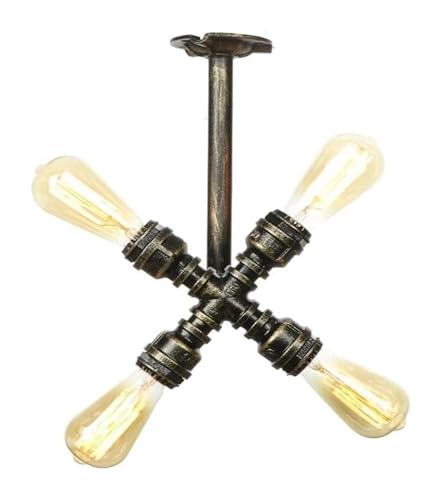 Genérico Lámparas de araña pequeña luz de techo 4 luces tubo industrial retro hierro antiguo metal retro lámpara colgante