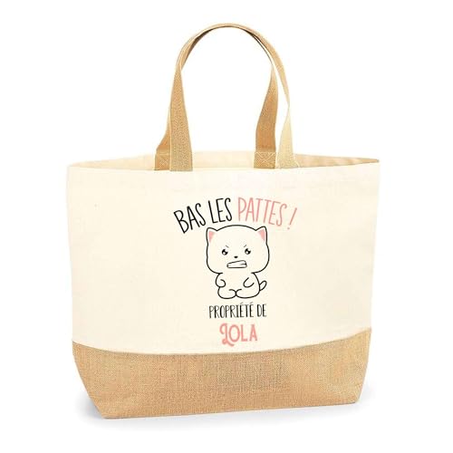 Sac de courses chat Planetee en toile de jute et coton imprimé en France