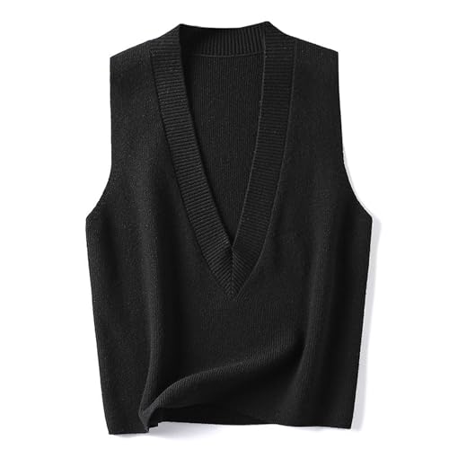 Wowcarbazole Women's Sweater Vest V Neck Pullover Knitwear Tank Top Trendy Sleeveless Sweater Fall 2024(Black-XL)