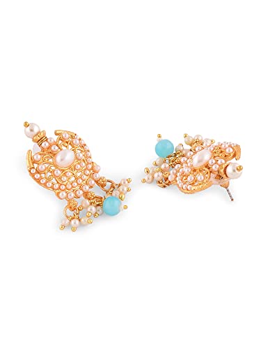 Image of ZAVERI PEARLS Blue Beads Drop Ethnic Pearls Studded Necklace Earring & Ring Set For Women-ZPFK13649