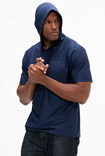 Devops Men's 3 Pack Hoodie Short Sleeve Fishing Hiking Running Workout T-Shirts (Large, Black/Charcoal/Navy) #TOP5