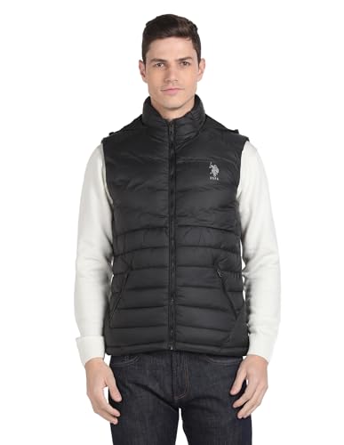 U.S. POLO ASSN. Mens Jacket for Winters - Regular Fit, Sleeveless Puffer Jacket for Men - L, Black