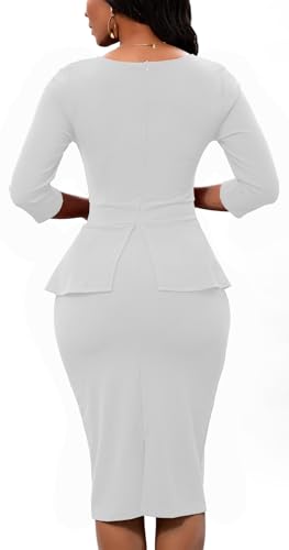 Image of BestGirl Women's Peplum Dresses Bodycon 3 /4 Sleeve Wear to Work Office Sheath Dress