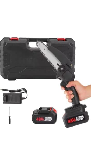 Image of 48V Cordless Mini Chainsaw 6 Inch | Portable Electric Wood Cutter with Double Battery | Handheld Chain Saw for Wood Cutting, Tree Trimming & Garden Use