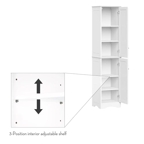 RiverRidge Ashland 2-Door Tall Bathroom Cabinet - Narrow Storage Cabinet with 6 Shelves, Beadboard Design & Silver Knobs - Compact Linen Tower for Toiletries & Necessities - Wall-Mountable