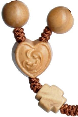 Sine Cera Olive Wood 5 Decade Catholic Rosary, Laser Cut Crucifix and Doube-sided Laser Engraved Centerpiece, Durable Corded Design 19" Length, Smooth 10mm Beads - Image 4