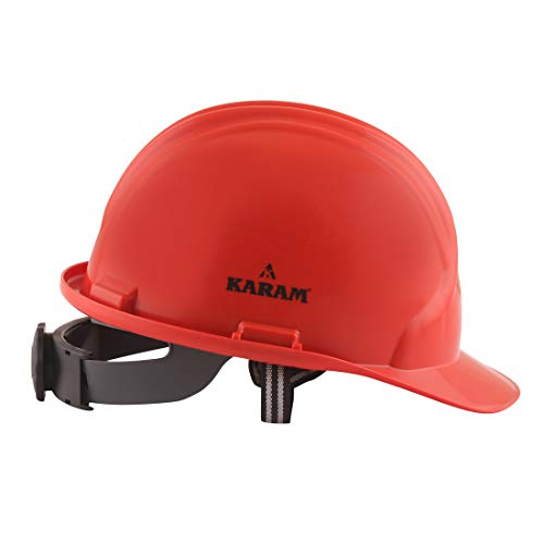 Image of KARAM PN581 Safety Industrial Helmet for Men | Light Weight with Ratchet Type Adjustment | Comfortable Fit & Durable Hard Hat | EN Certified | Red