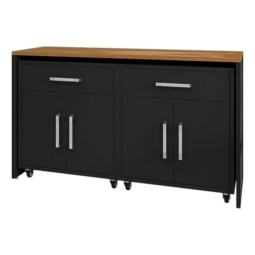 Image of Manhattan Comfort Eiffel Garage Work Station Cabinet Organizers and Storage, Set of 3, Matte Black