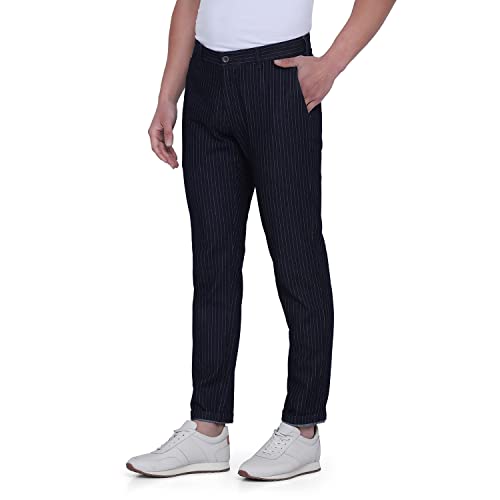 Image of Blackberrys Men Navy Vertical-Stripes Trousers