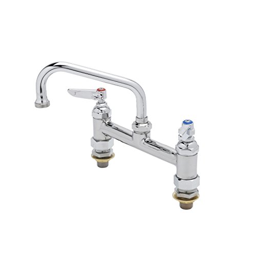 T&S Brass B-0222-CC Double Pantry Faucet, Deck Mount, 8" Centers, 6" Swing Nozzle (059X), 1/2" NPT Male Inlets