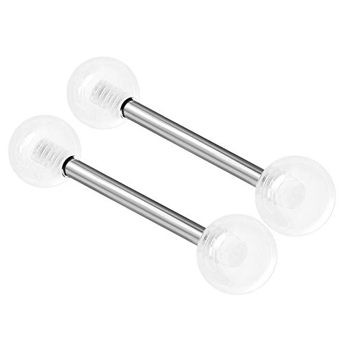 2PCS Stainless Steel Clear Tongue Rings Stud Bar Nipple Barbell 14 Gauge 5/8 16mm 6mm Ball Nipple Bars Piercing Jewelry 2510