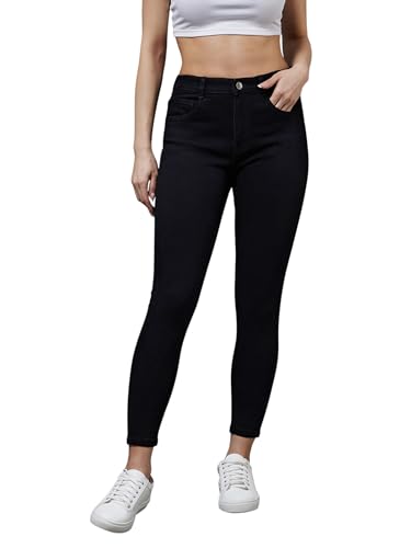 Image of Miss Chase Women's Skinny High Rise Cropped Fringed Hemline Detailing Stretchable Denim Jeans