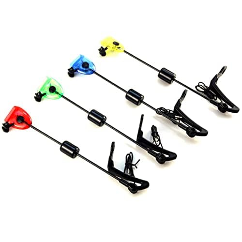 Lot de 4 détecteurs de morsure de carpe avec lumière LED - Détecteur de swing lumineux - 32 cm - Avec boîte de transport - Indicateurs de touche pour la pêche à la carpe