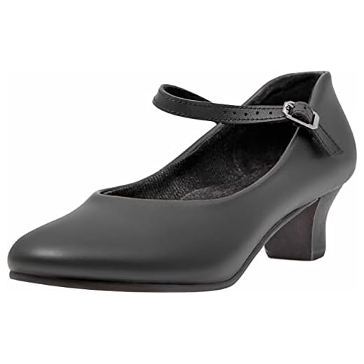 Linodes PU Leather Ankle Strap Character Shoe 1.55'' Dance Shoes for Women-Black-8M-UPD