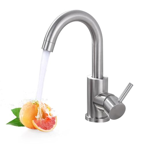 Modern Bar Sink Faucet, Single-Handle Bathroom Kitchen Sink Faucet, 1 Hole Wet Bar Sink Faucets with 360°Swivel Spout for bar RV Laundry Farmhouse, Brushed Nickel