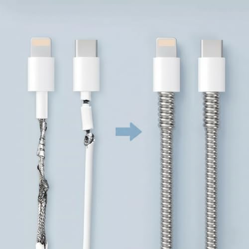 Image of skysia Spiral Cable Charger Protector Wire Protector - Data Cable Saver, Earphone Cable Cover, Cords Protective Wire Winder Sleeve Charger Cover (3 Silver Spiral 6 Pcs Protector)