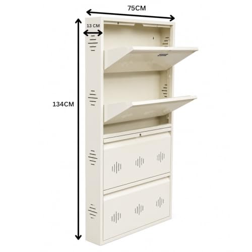 Image of StayHappy 4 Door Wall Mount Shoe Racks | MS Shoes Racks for Home | Wall Mount Chappal Sandal Stand | Wall Mounted Shoe Racks. (White)