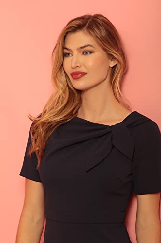 London Times Women's Boat Neck Side Tie Short Sleeve Knee Length-Cocktail Party Summer Dress with Bow Detail3