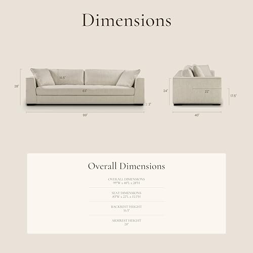 Image of Poly & BARK Capri 99 inch Sofa - Upholstered in Performance Fabric, Square‑Arm Design with Loose Cushions and Solid Frame - Fully Assembled, Stylish Comfort for Living Spaces