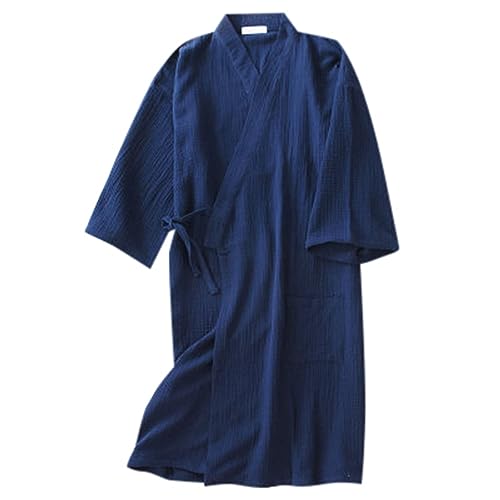 Bata japonesa tipo kimono para hombres y mujeres, para parejas, de algodón, crepé, estilo Yukata, con cinturón y bolsillo, transpirable, ajuste holgado, ropa de dormir para el hogar, spa, sauna, hotel