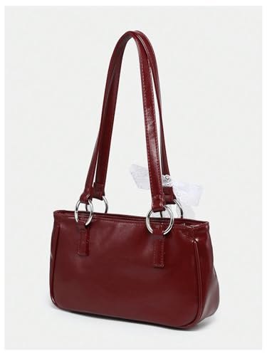 MakeMeChic Women's PU Leather Double Strap Ring Linked Shoulder Bag Underarm Handbags2