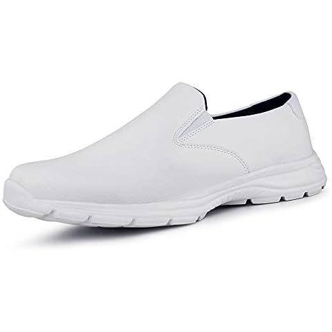 Hawkwell Men's Slip on Lightweight Slip Resistant Comfort Nursing Shoes,White Synthetic,9 M US Cover