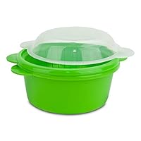 Progressive Prep Solutions Microwave Mini Steamer - Compact 2-Cup, 473ml Capacity, Convenient Microwave-Safe Design, Vented Lid, Non-Stick Surface, Lightweight, Space-Saving - Green/Clear