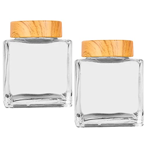 BRIGHTFUFU 2Pcs Small Glass Honey Jar with Wood Lid Honey Container for Syrup Jam and Honey Dispenser Transparent Storage for Kitchen Essentials