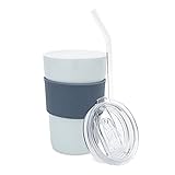 Jinweda Ceramic Travel Coffee Mug with Lid and Straw,Heat-resistant Silicone Sleeve,Reusable Coffee...