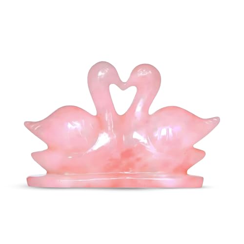 Image of Natural Rose Quartz Swan Pair | 100-200 g Certified Rose Quartz Crystal Love Birds Showpiece | Symbol of Love, Loyalty & Togetherness | Home & Office Decor | Ideal for Gifting